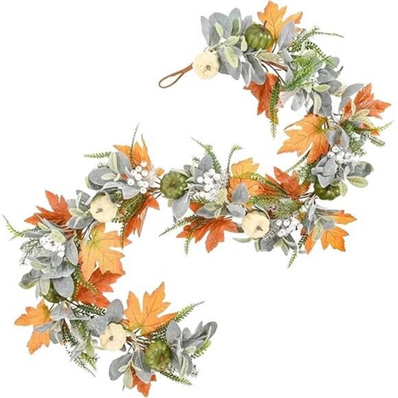 5.9FT Fall Decor Fall Garland with Pumpkin, Plush Rattan and Fern - Picture 8 of 8